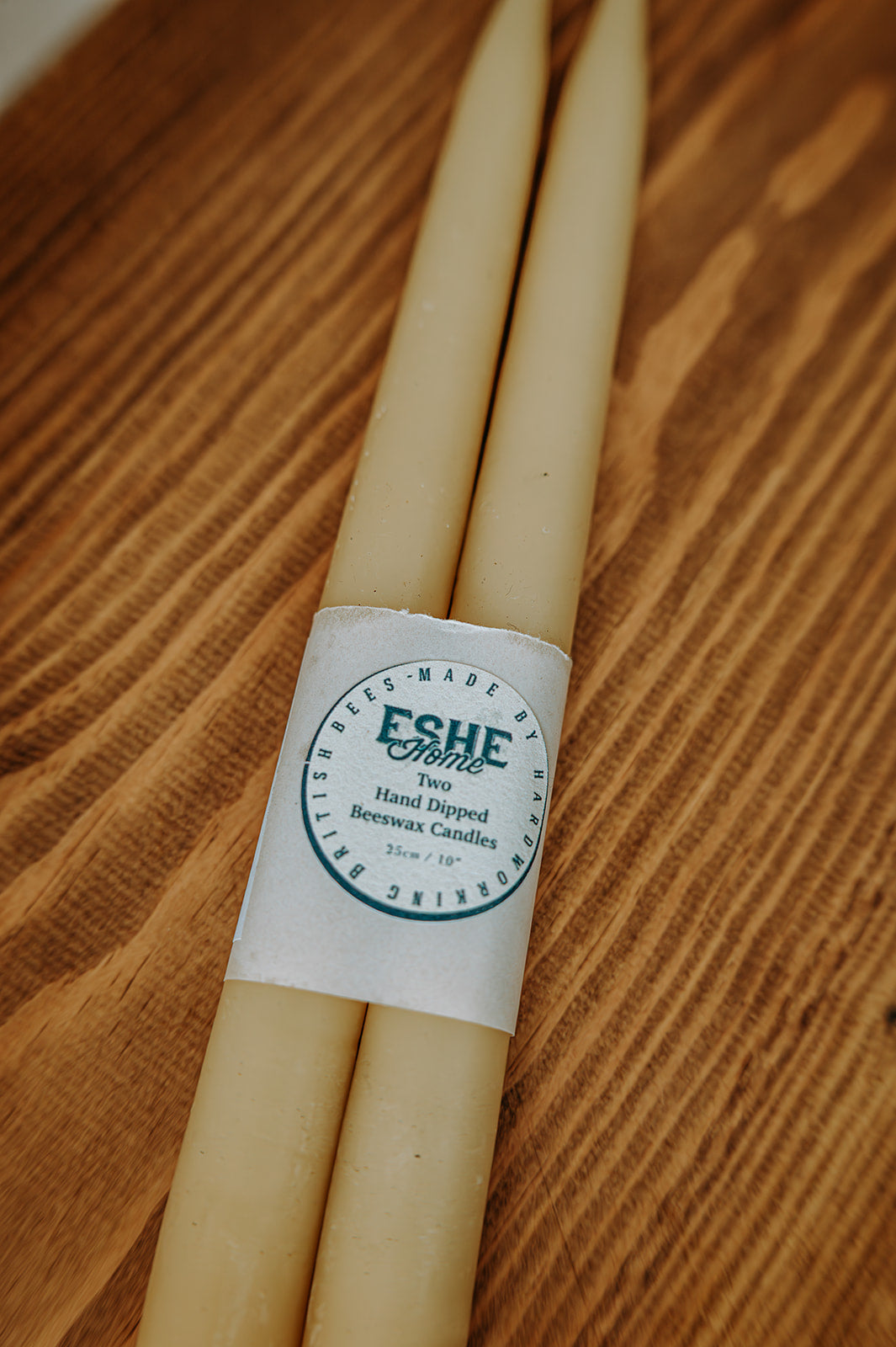 Pair of 24cm Hand-Dipped Beeswax Candles