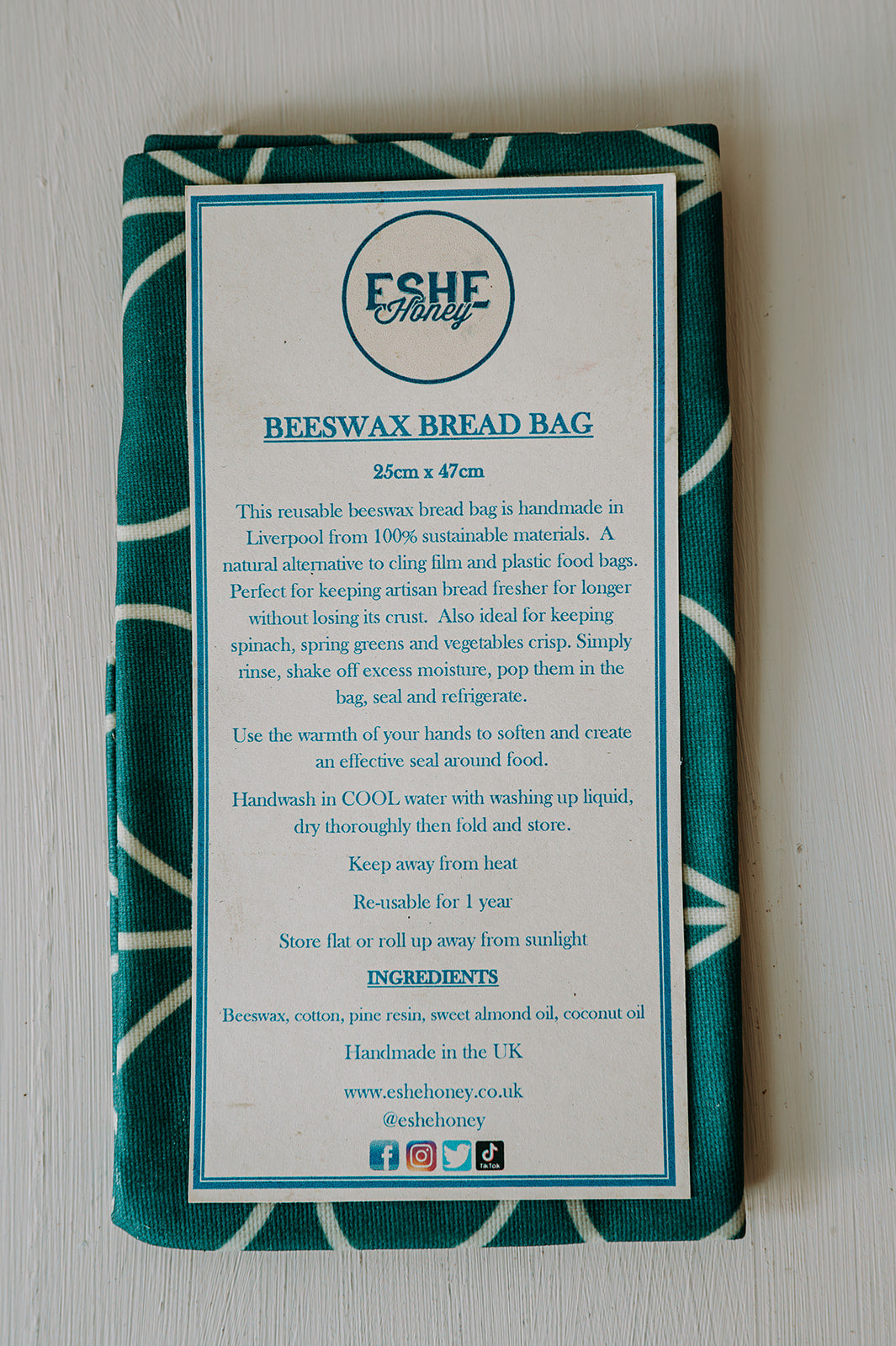 Beeswax Bread Bag | Orla Keily Stem | Duck Egg