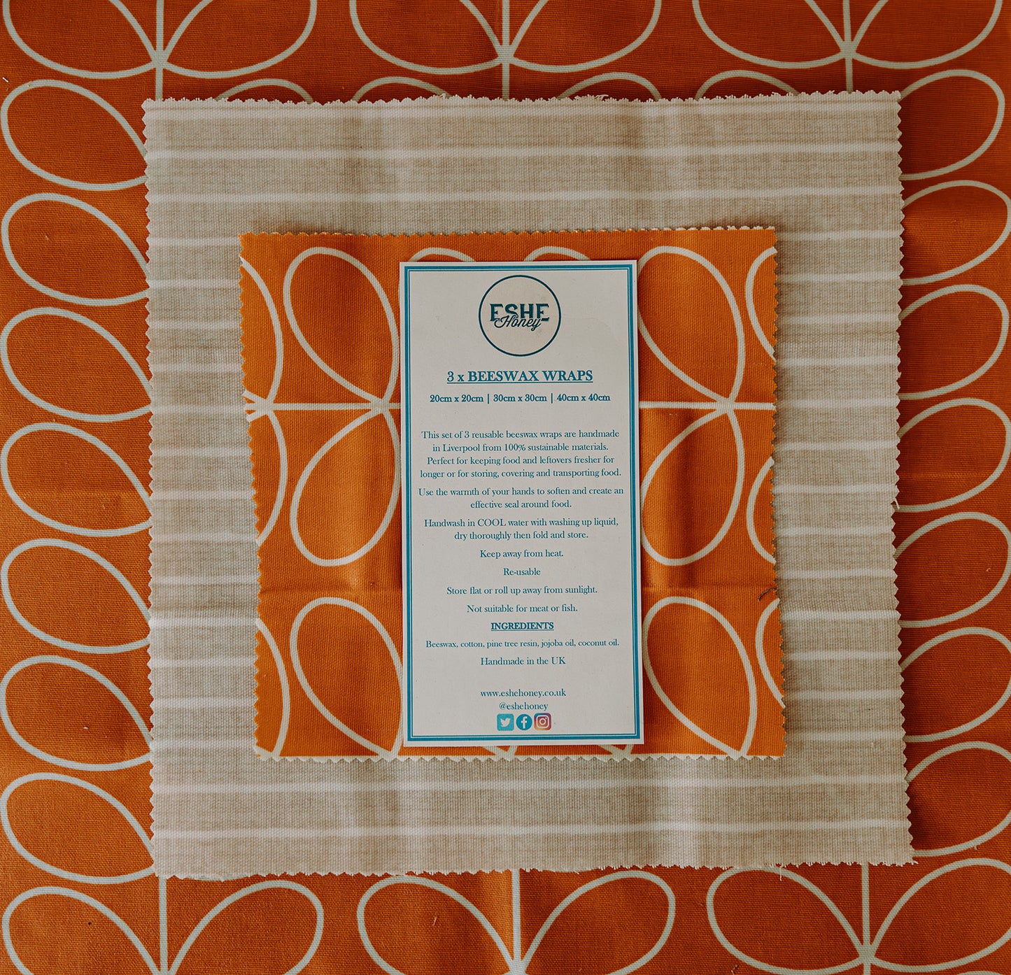 Beeswax Food Wrap | 3 Pieces | Papaya